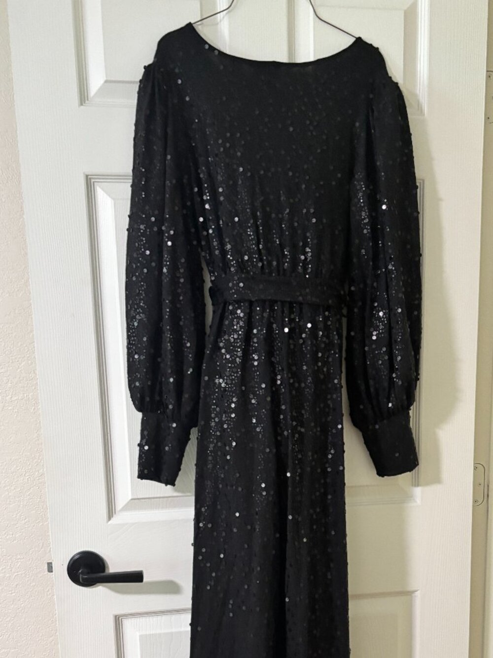 Karen Millen Black Sequin Long Sleeve Wrap Jumpsuit size s (8/10) - Picture 6 of 7